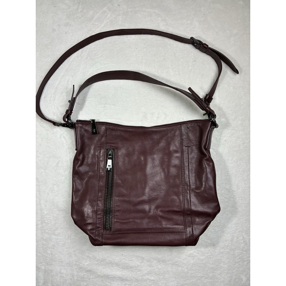 FRYE Lena Zip Plum Burgundy Leather Hobo Shoulder Bag Wine
